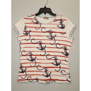 Blue Canyon Clothing Nautical Anchor Stripe Short Sleeve Tee Size XL